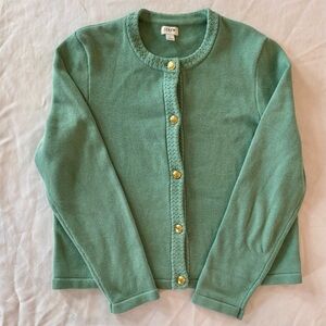 J. Crew Seafoam Green Braided-Trim Cardigan with Gold Buttons
